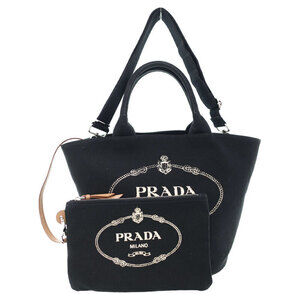 Prada Canapa Logo Convertible Shopping 2way Tote canvas Black